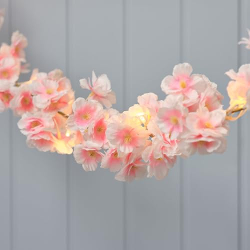 Lights4fun ljusgirlang med körsbärsblommor | med 20 varmvita lysdioder | batteridriven, med 6 timmars timer | upplyst påskdekoration, påsk, vår för bord, fönsterbräda och vardagsrum | längd 180 cm
