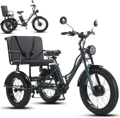 LISTaRSw Triciclo Eléctrico para Adultos (7 Velocidades)-Llantas Anchas 24, Batería Extraíble De 48 V, Capacidad De 159 Kg, Pantalla LCD Y Faro Delantero, Ideal para Ciudad Y Montaña. Green