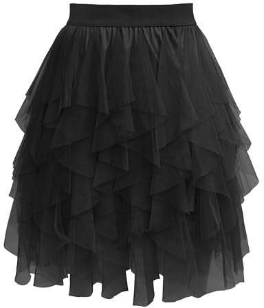 Sopesil Gonna Tulle Donna Corta Tutu Adulto Gonna Asimmetrico a Linea A Vita Elastica tutù in Tulle Adatta per Carnevale Feste e Party Nero,S-M