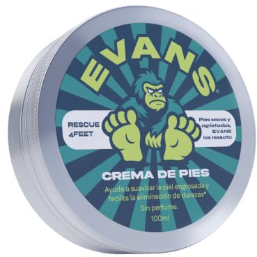 Crema de Pies con Urea 5% y Ácido Salicílico - EVANS Rescue4Feet - Hidrata, Suaviza Durezas y Talones Agrietados - Karité, Coco y Pantenol - Textura Nata No Grasa - Sin Perfume - 100 ml