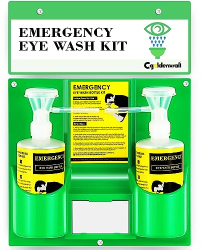 CGOLDENWALL Eye Wash Station Portable Emergency Eye Wash Kit, Wall Mounted Eyewash Station OSHA Approved, 2 * 16.9oz Bottles, with Mirror & Emergency Sign, Safety Material, NO Solution
