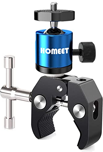 Homeet Metall Klemme Stativ Super Klemme mit BLAU Kamera Kugelkopf, 1/4 & 3/8 Zoll Gewinde Adapter für Kamera, LCD/DV Monitor, Mikrofon, Flash Light, Stativ