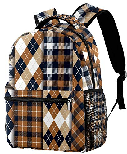 Lorvies Rucksack mit Argyle- und Tartanmuster, lässiger Rucksack, Schulterrucksack, Büchertasche für Schule, Studenten, Reisetaschen