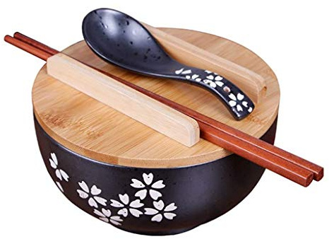 Japanese ramen noodle bowl black rice bowls with Lid Spoon ramen bowl noodle bowls with chopsticks