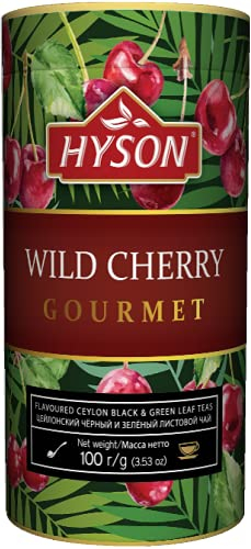 HAS TEE - HYSON EXOTIC FRUITS GOURMET - AROMATISIERTER SCHWARZER & GRÜNER CEYLON TEE LOSE AROMATISIERT - BLATT TEE 100 g (Wild Cherry Schwarzer & Grüner Tee Mischung)