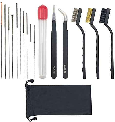 Kit de nettoyage pour buse d'imprimante 3D - 17 pièces - En acier inoxydable - Pour extrudeuse - Aiguilles de nettoyage - Pinceaux antistatiques pour imprimante 3D