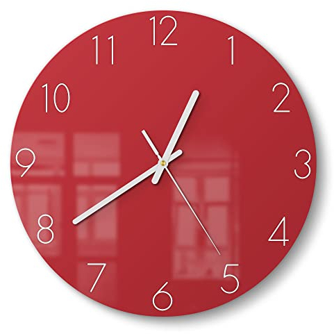 DEQORI Glasuhr | rund Ø 30 cm | Unifarben - Rot | ausgefallene leise Design Uhr aus Glas | Wanduhr für Wohnzimmer & Küche | Moderne Hingucker Uhr für die Wand