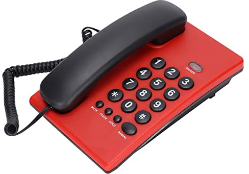 Teléfono con Cable, Teléfono Fijo de la Oficina, Función de Rellamada del último Número para el Hogar y la Oficina (Rojo)