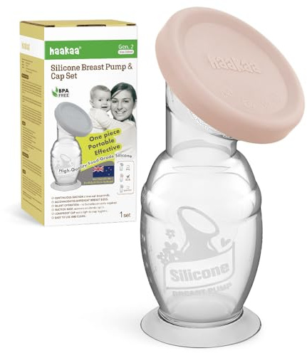 haakaa Extractor de Leche Manual de Silicona con Base de Succión y Tapa, Diseño de Una Pieza – Operación Silenciosa Manos Libres, Succión Natural, A Prueba de Derrames, 5oz/150ml, Rosa Suave