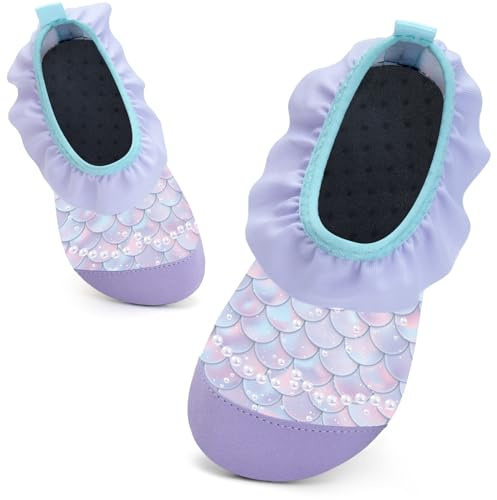 Kids Swim Water Shoes for Girls Toddlers Baby Aqua Socks for Kids Quick Dry Pool Beach Barefoot Children（YL Purple 34/35