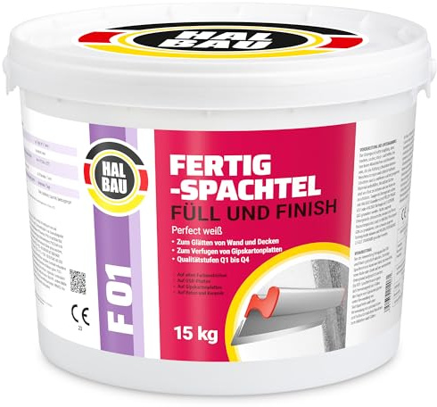 Färdig spatel, fyllningsfinish Q1-Q4, fogspackel inuti 15 kg, perfekt vit, utjämning fogning GK plattor halvkonstruktion F01