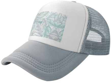MDATT Men Women Washed Adjustable Dad Hat for Outdoors,Flat Bill Snapback with High Ponytail Design,Palm Tree Leaves Print Gray