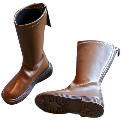 QIeAny Botas De Equitación Ecuestres Para Niña (26-36), Botas De Equitación Con Punta Redonda, Cremallera Trasera/tubo Alto, Transpirables/sin Frotar Los Pies, Para Niños Pequeños,35,Brown