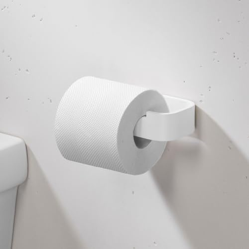 Bürstenking Toilettenpapierhalter ohne Bohren – moderner Klopapierhalter zum Kleben – Selbstklebende Toilettenpapierhalter – WC Rollenhalter mit 3M Kleber – Weiß – Links