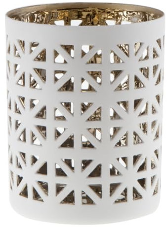 Porte-photophore en Porcelaine ajourée Ø 6 cm H 7,8 cm - Extérieur Blanc, intérieur doré