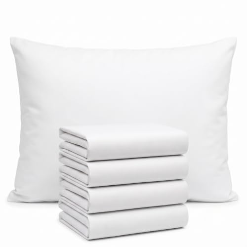 DRAPES & DECOR White Pillow Cases 4 Pack, 100% Cotton Pillowcases, 200 Thread Count Percale Cotton Pillow Cases, Soft Breathable Pillow Covers with Envelope Closure, 50 x 75 cm