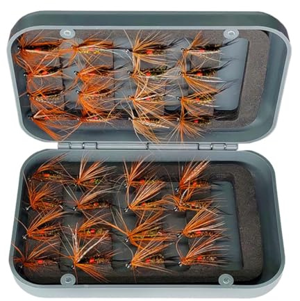 Qitewwrme Set di mosche per pesca a mosca assortiti mosche per pesca alla trota,24/40/54/72/100Pezzi/Casella Fatto a mano Esche artificiali Lure mosche secche/umide (24 Pezzi/scatola (singolo stile))