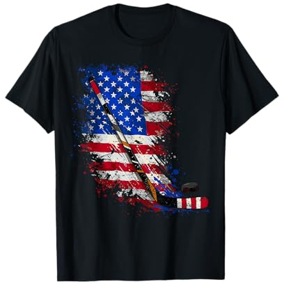 Hockey American Flag 4th of July T-Shirt