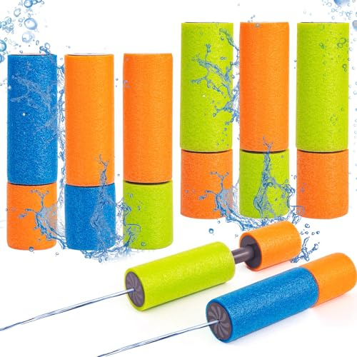 6pcs Foam Water Guns Mini Water Pistols for Kids Water Blaster Shooters Push Pull Type Foam Water Squirter Water Gun Summer Outdoor Beach Pool Water Toys for Kids Toddlers Boys Girls