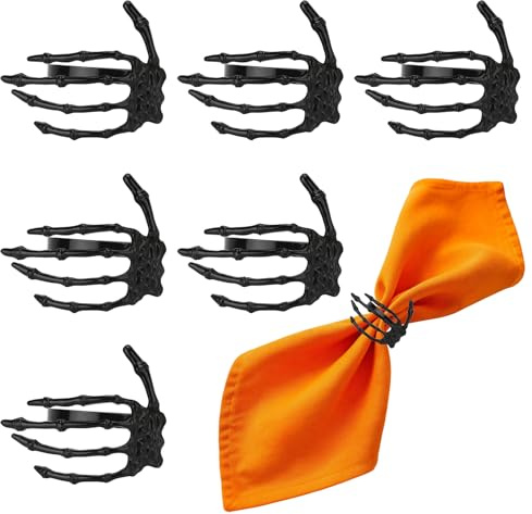 Lot de 6 ronds de serviette élégants noirs Main fantôme - Ronds de serviette métalliques pour mariage et Noël - Pour décoration de table, Saint-Valentin, Pâques, Halloween, fête