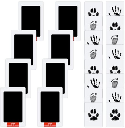 Baby handavtryck och fotavtrycksset, 8 st baby-avtrycksset för nyfödda 0–6 månader, babyhud kommer inte i kontakt med färg, tassavtrycksset hund, tasstryck set katt