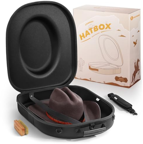 BRANTMAKER Cowboy Hat Box, Cowboy Hat Case for Travel, Crush Proof Storage for Western/Panama/Fedora, Carrier with Adjustable Shoulder Strap & Brush