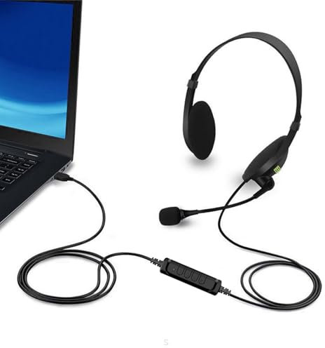 Genérico Auriculares de la Oficina - Auriculares para reuniones con micrófono | USB con cancelación de Ruido de micrófono | con Volumen y micrófono para el Software de Chat de Zoom Ofic