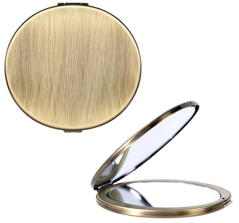 EYIWEITING oval mini metal folding mirror, practical, compact, beautiful, sturdy and durable, 1X/2 x magnifying glass. (Oval brons)