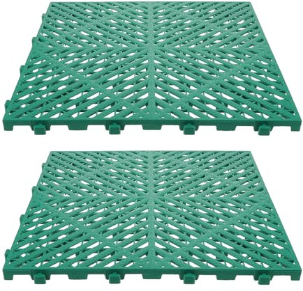 JECOMPRIS Lot de 2 Dalles de Sol en Plastique Vert pour Garage – Carrelage de Drainage Étanche Emboîtable – Caillebotis Antidérapant Modulable pour Aire de Lavage et Zones Humides