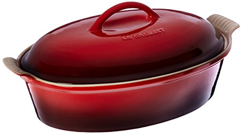 Le Creuset Heritage Ovaler Kasserolle aus Steingut, mit Deckel, 35,6 cm, Kirschrot