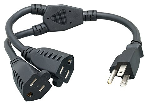 Cablelera Power Cord Extension and Splitter, NEMA 5-15P to NEMA 5-15R x 2, 16 AWG, 13A, 125V (ZWACPQAG-14) Black