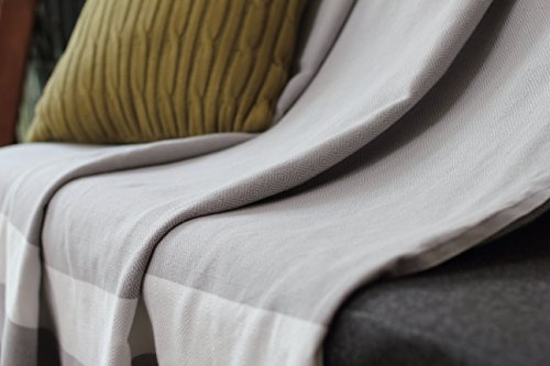Allée Déco Grand Plaid Jeté Canapé Couvre-Lit Gris Perle | Très Doux, Fait Main, 100% Coton, Taille XXL 150x250, Boutis, Dessus Protège-Fauteuil, Tissage Chevron