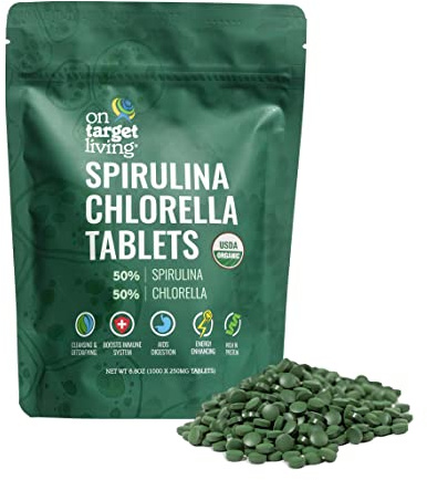 On Target Living Organic Spirulina Chlorella | Supergreens | USDA Organic | 1000 Tablets - 250 G (8.8 oz) | Vegan | Immune Support | Alkalyzing | Nutrient Dense | Protein Dense