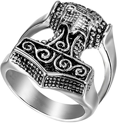 Flongo herrring tummring, herrring herrring stor bred rostfritt stål band ring bandring svart silver Tors hammare sigillring gotik motorcykelförare biker män accessoarer, Rostfritt stål, Ingen