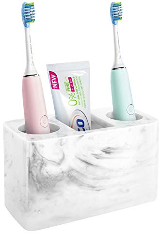 Luxspire Zahnbürstenhalter, 3 Fächer Harz Elektro Zahnbürsten Halter Zahnpastaständer Organizer Halter für Elektrische Zahnbürsten, Zahnpasta, Stifte - Tinte weiß