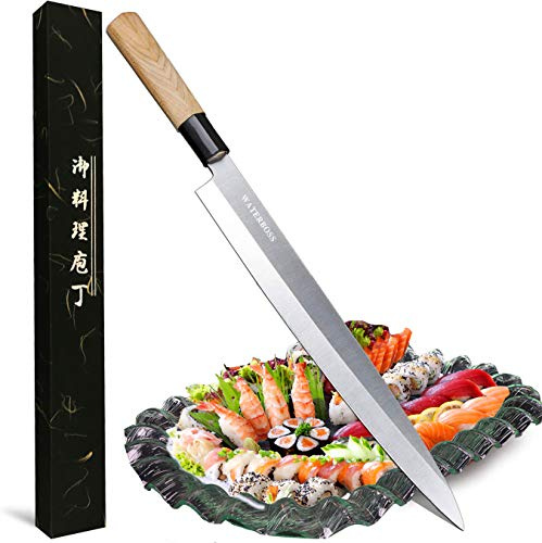 LIUZHANGYU Waterboss,Japanese Sushi Chef Knife Salmon Knife Slicer Razor Sharp Sashimi Watermelon Knives, 5Cr15mov Stainless Steel Sashimi Yanagiba Knife, Maple Handle, 11.8inch (300mm)