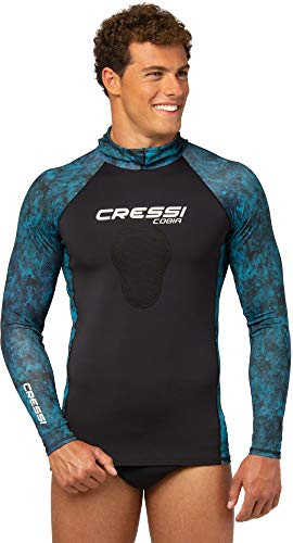 Cressi Unisex-Adult Cobia Hunter Rash Guard Shirt mit Kapuze für Wassersportarten und Brustbeinschutz, Camo blau, L