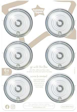 Tommee Tippee Closer to Nature Baby Bottle Teats, Breast-Like, Anti-Colic Valve, Soft Silicone, Fast Flow, 6m+, Pack of 6,Clear