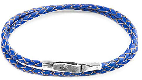 ANCHOR & CREW Bracelet Liverpool Argent Et Cuir Tressé Bleu Royal - Homme - 21cm