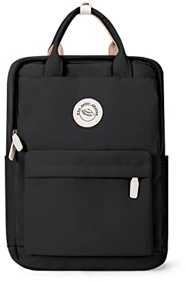 HYC00 Schulrucksack Mädchen Jungen Teenager College Rucksack Schule Damen Quadratische Schultasche 14 Zoll Laptop Rucksack Bag Schulranzen Schultaschen School Backpack Girls Tagesrucksäcke, Schwarz