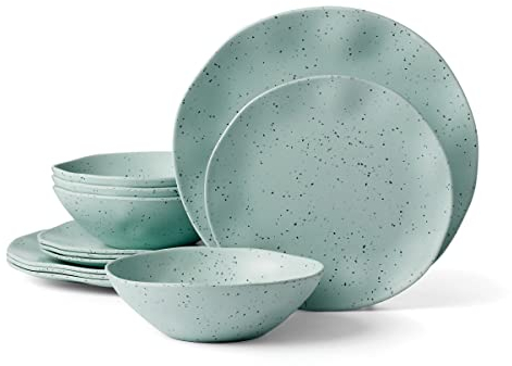 Oneida 895952 Terrazzo - Juego de vajilla de melamina y menta de 12 piezas, material ligero de melamina