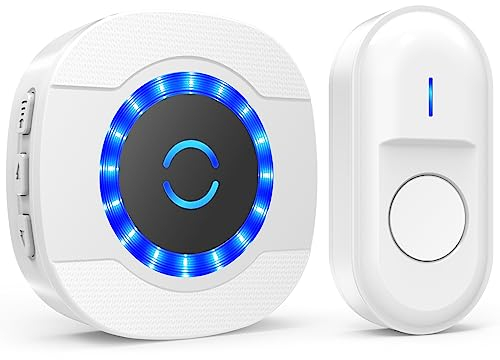 SURFOU Campanello Senza Fili da Esterno, Impermeabile per Esterni, 300M Operativo a Grande Distanza, 55 Suonerie, 5 Volumi, Indicatore LED Lampeggiante (1 ricevitore bianco + 1 trasmettitore bianco)