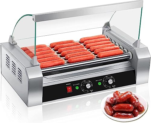 Maquina Perritos Calientes Extra Grande 7 Rodillos For Perros Calientes, Máquina Multifunción For Cocinar Salchichas A La Parrilla, Máquina De Salchichas De Escritorio De Acero Inoxidable For Perros C