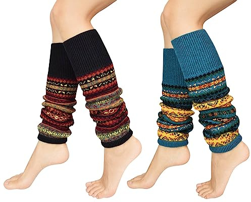 UMIPUBO Women's Striped Ethnic Knitting Wool Footless Knee High Boot Cuff Cover Socks for Christmas