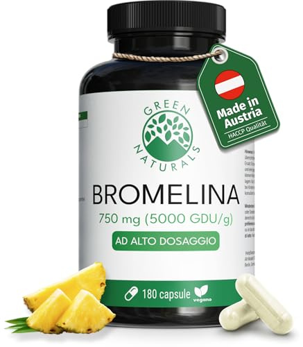 Green Naturals Bromelina 750 mg – Estratto di ananas – 180 capsule