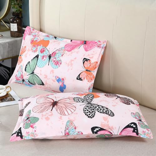AShanlan 2er Set Kissenbezug 40x80 Rosa Schmetterling Kopfkissenbezug 40 x 80 Bunt Butterfly Kissen Bezug 40x80cm Dekorative Kissenhülle Mikrofaser Polsterbezug Set Pillow Case Pillow Cover