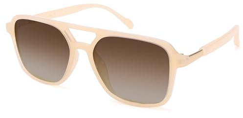 Pro Acme Occhiali da sole da pilota polarizzati retrò per donne e uomini, alla moda, rettangolari anni '70, piatti vintage, occhiali da sole quadrati, Rosa chiaro/marrone sfumato, L