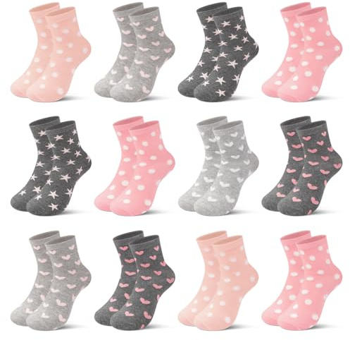 Libella 12 Paires de Chaussettes filles Chaussettes enfants Sans couture pois doux et coeurs de différentes couleurs 2884 31-34
