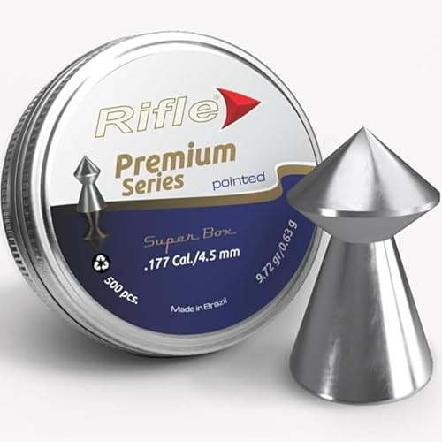 BLUCOM Premium Series POINTED Gun Pellets | .177 Caliber | 4.5 mm | 9.72 gr | for Target Shooting and Field Target | 500 Count, silver