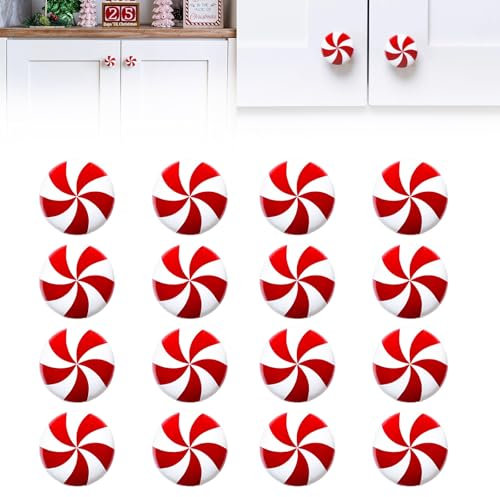 GUOMIYOYO 16 Stück Weihnachts-Pfefferminz-Knopf-Abdeckungen - 2024 Neue Weihnachts-Knopf-Abdeckungen für Schränke - Wiederverwendbare Weihnachtsgriffe für Schubladen und Türen